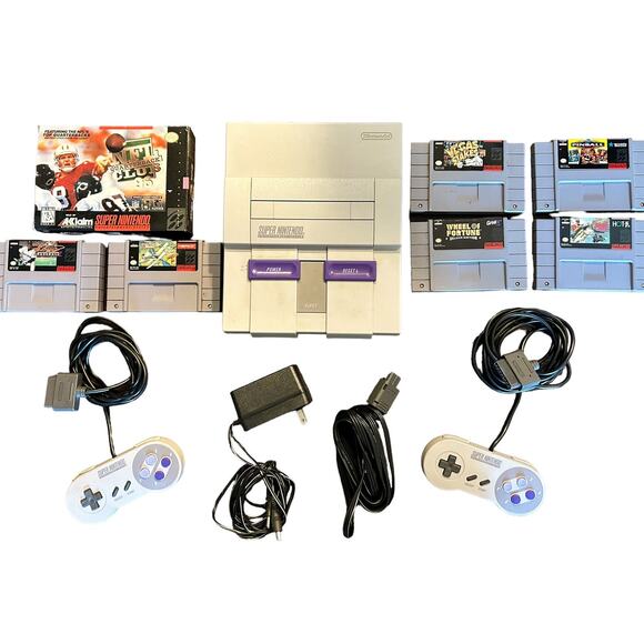 Nintendo Other - Super Nintendo Console Games + Controllers Bundle TESTED
